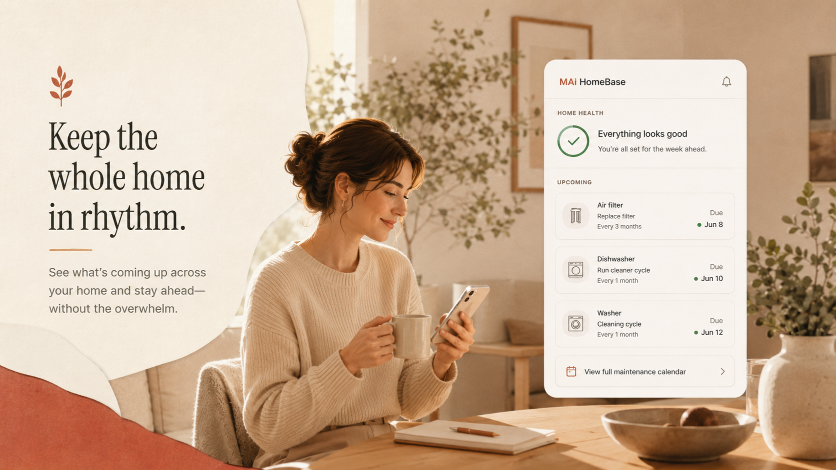 MAi HomeBase whole home maintenance rhythm scenario